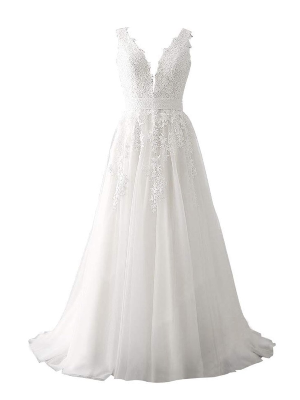 Elegant White Lace V-Neck A-Line Dress with petticoat included.
